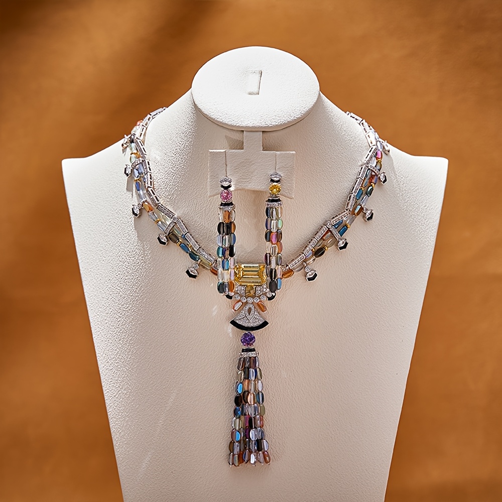 2pcs Colorful Tassel Necklace & Earrings Set